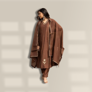 Elegant Brown Anarkali Set with Subtle Embellishments