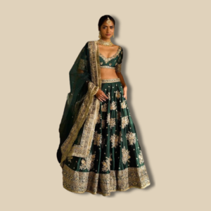 Royal Green Embroidered Lehenga Set with Dupatta