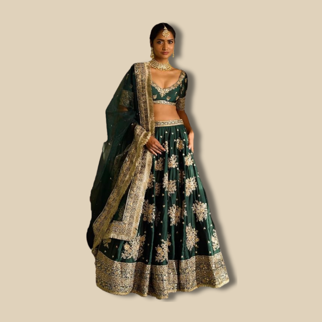 Royal Green Embroidered Lehenga Set with Dupatta