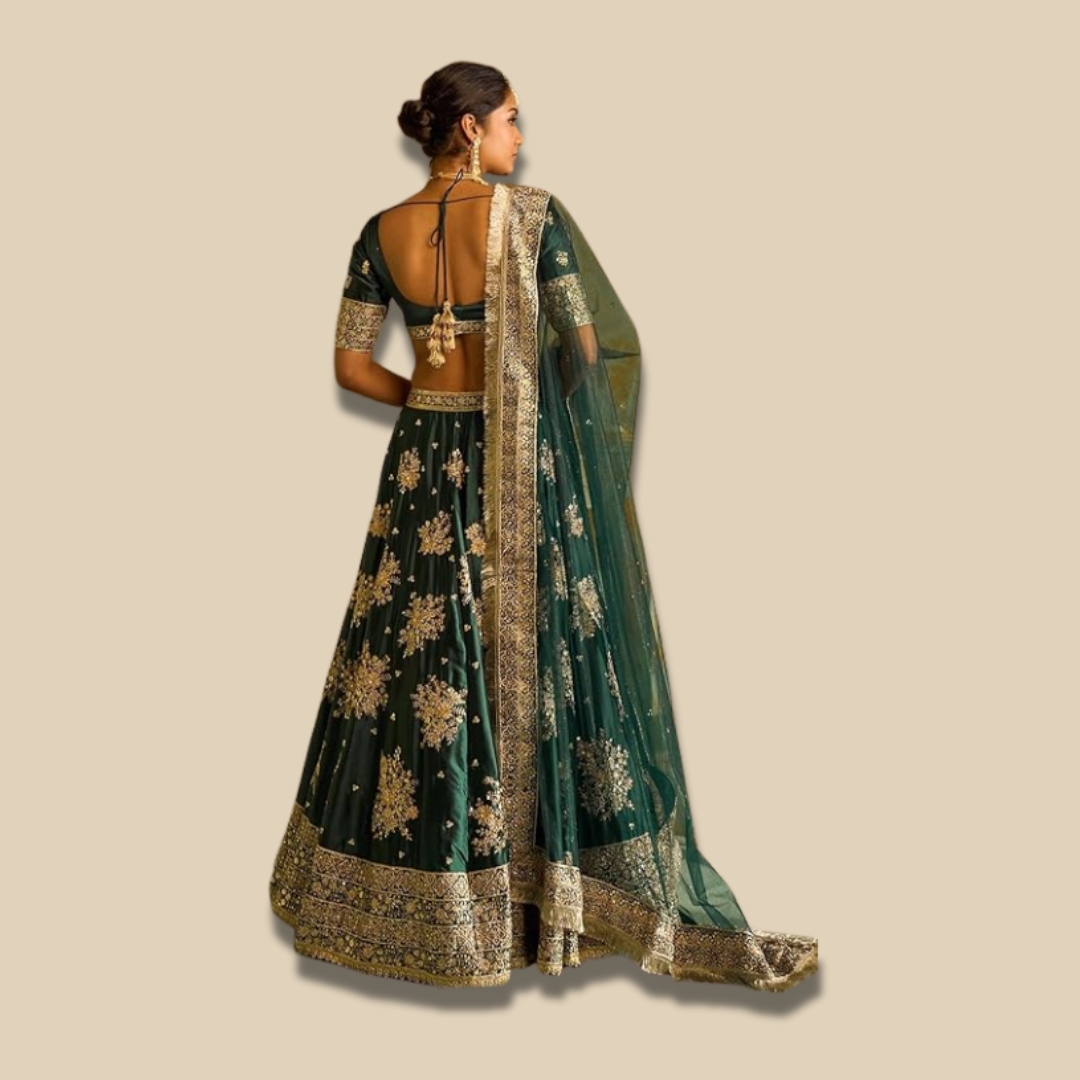 Royal Green Embroidered Lehenga Set with Dupatta - Image 2
