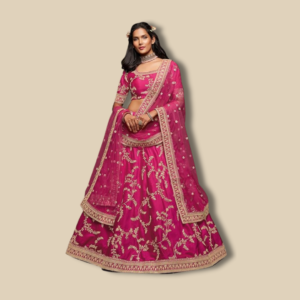 Magenta Silk Embroidered Lehenga Choli.