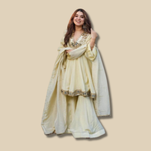 Ivory Mirror Work Sharara Set