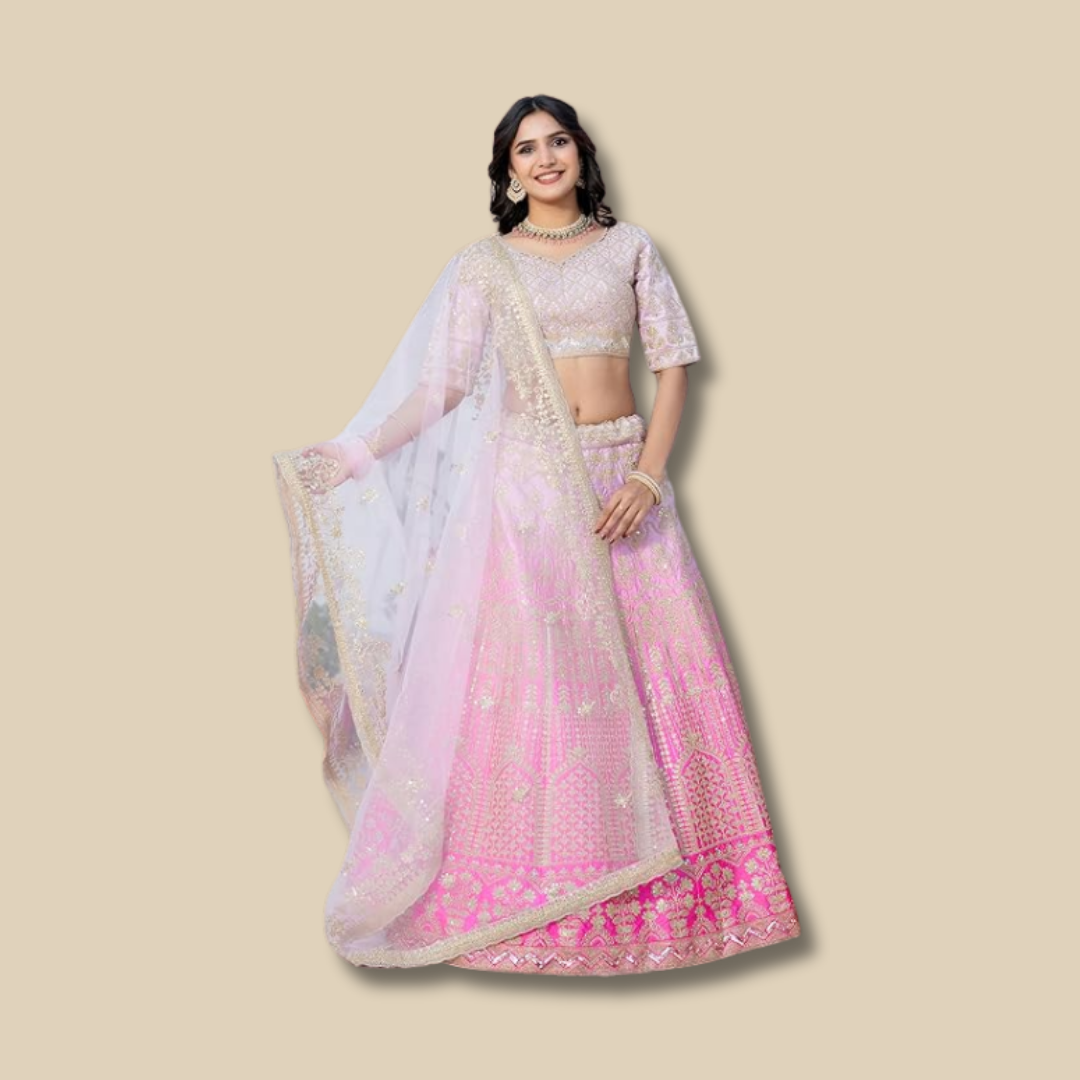 Baby Pink Ombre Chikankari Lehenga Choli.