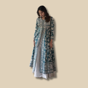 Embroidered Front-Slit Jacket with Flared Off-White Palazzos